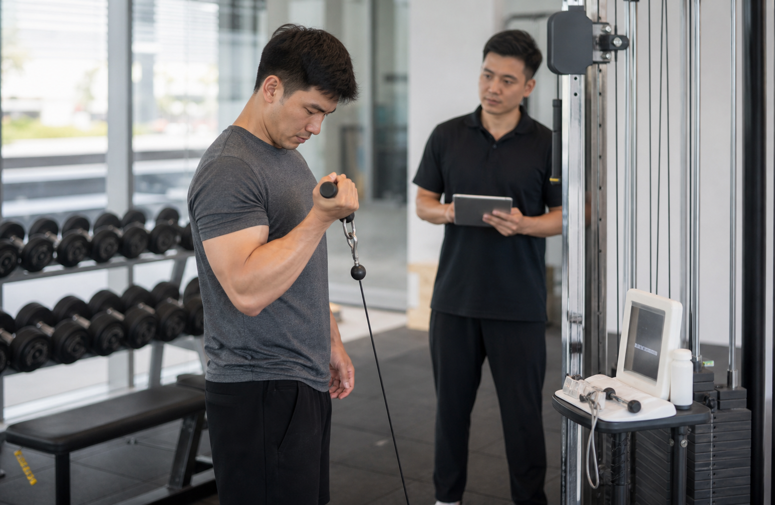 A realistic gym research scene for high-load and low-load resistance training coverage