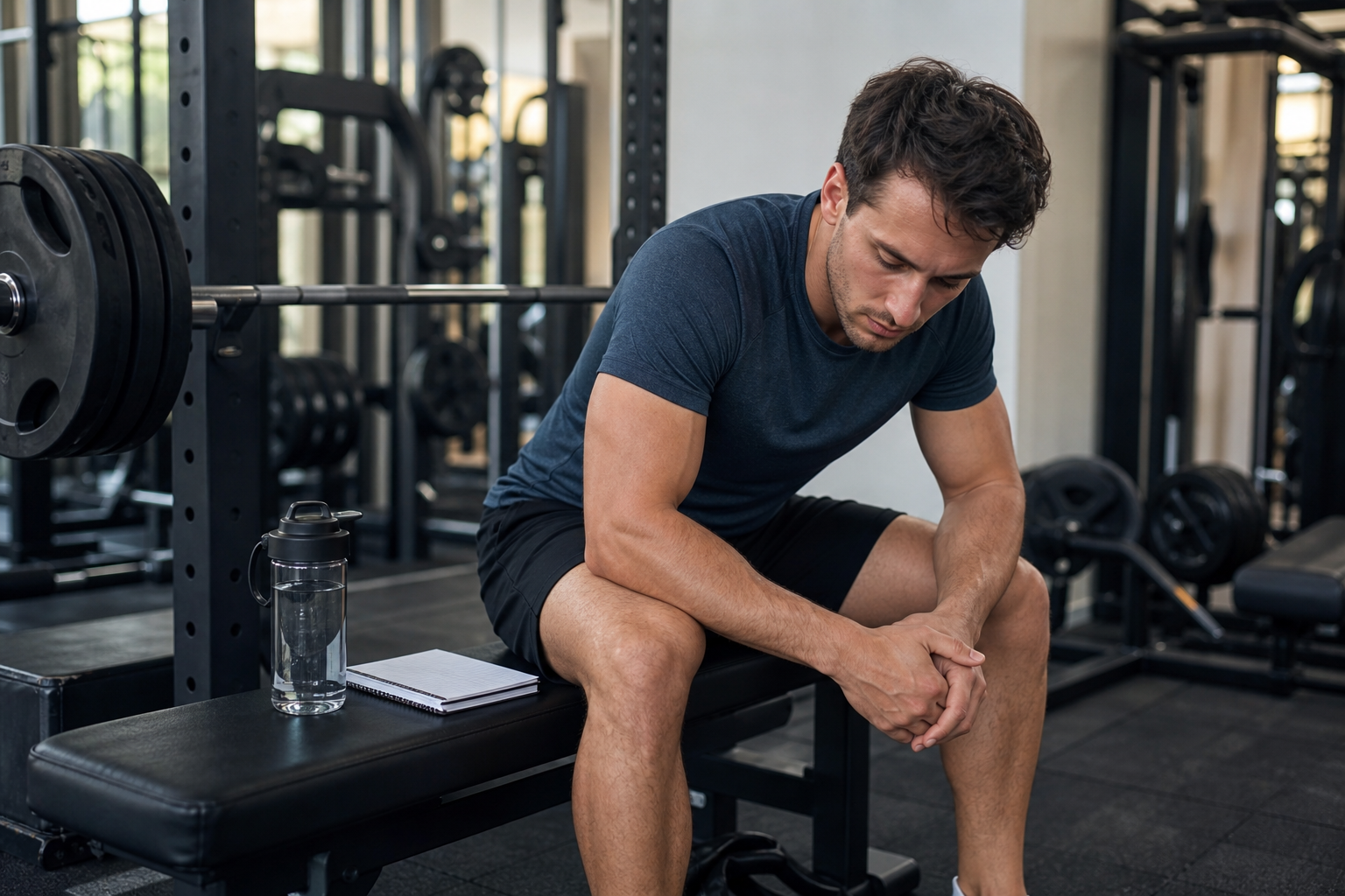 Lifter resting on a gym bench after a demanding resistance-training session