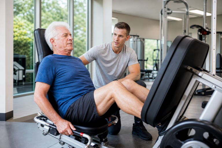 Older adult doing supervised resistance training in a gym